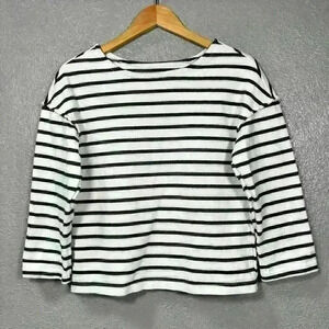 MADEWELL Striped Crop ¾ Sleeve Raw Seam Heavyweight Cotton Sweater Women Small